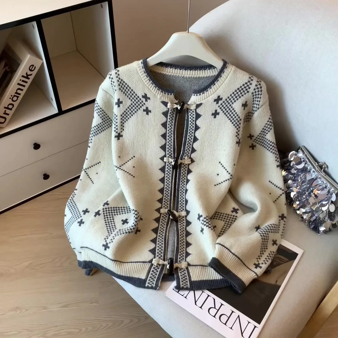 

Женский абрикосовый жаккардовый кардиган, свитер, винтажный джемпер 2000-х годов Y2k, трикотаж, свитер с длинными рукавами в корейском стиле, верхняя одежда, осень