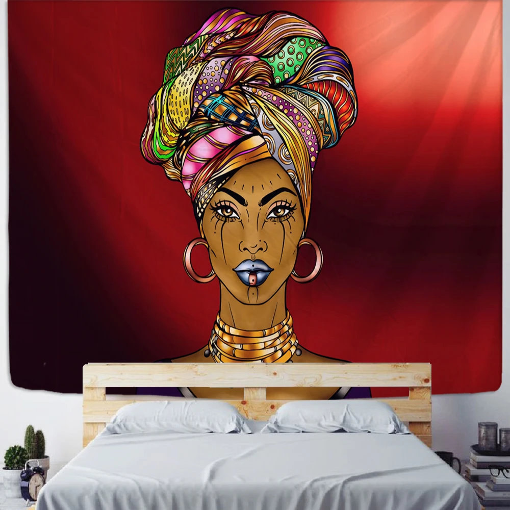 Tapestry African Women's African-American Black Girl Tapestry Wall Hanging Hippie Art for Bedroom Living Room Home Decorations