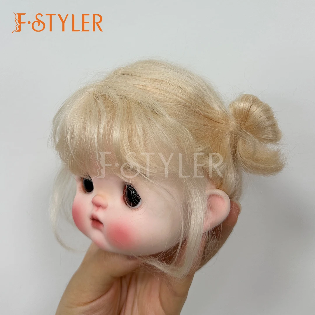 FStyler BJD Pruik Mohair Zacht Haar voor 1/4 1/3 Pop Pruiken Dubbele Paardenstaart Fit 9-10 Inch Hoofd