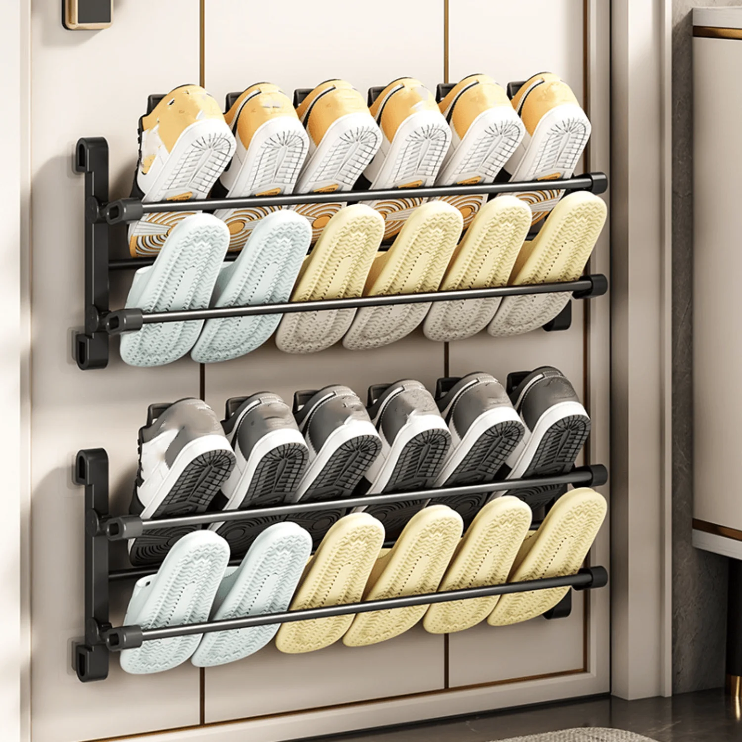 Easy-Install Over-The-Door Shoe Rack - No Drilling Required, Metal Multi-Layer  For  & Dorm