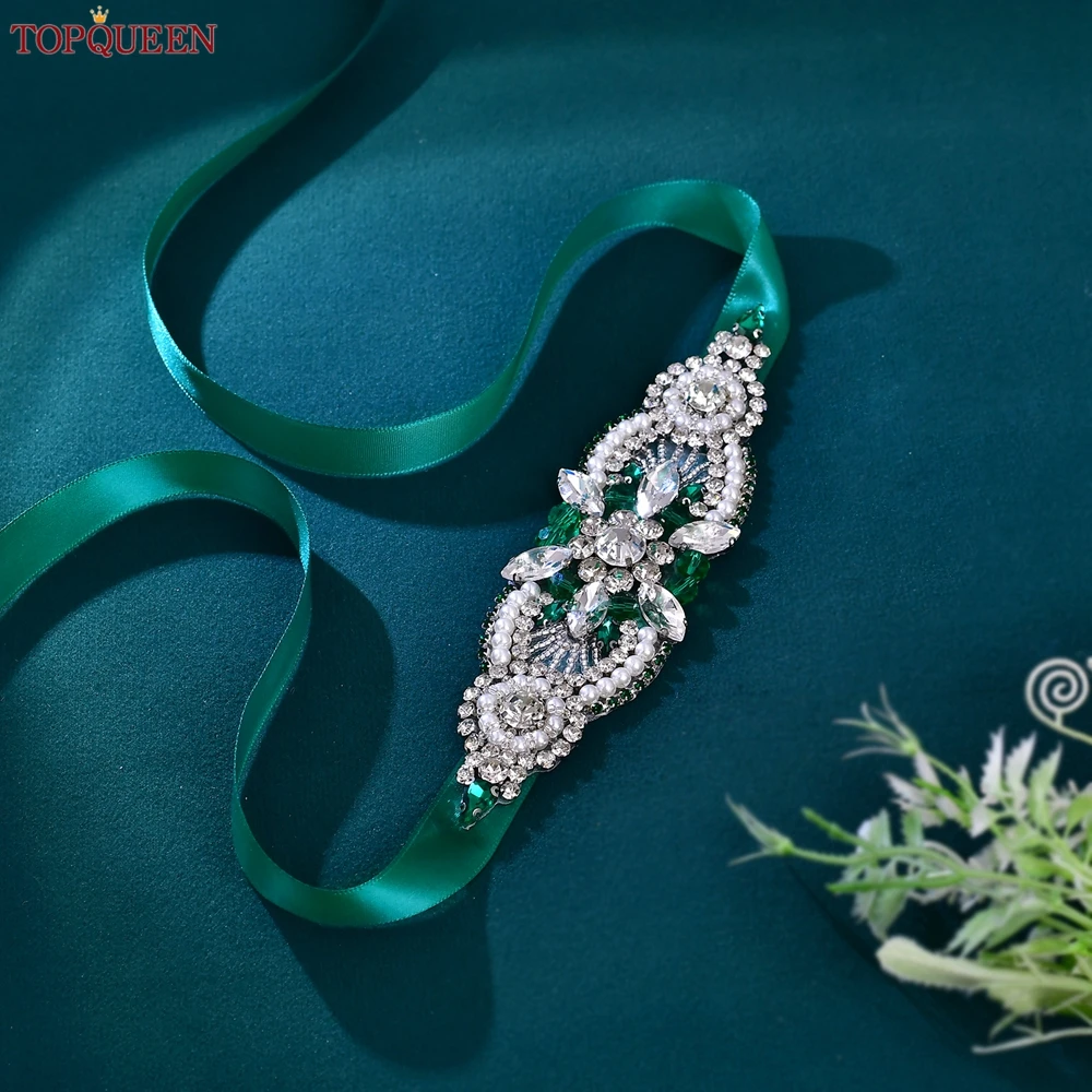 TOPQUEEN TOPQUEEN المرأة قصيرة اليدوية حجر الراين حزام أنيق ثوب مسائي ملحق فستان الزفاف وشاح وصيفه الشرف هدية S159