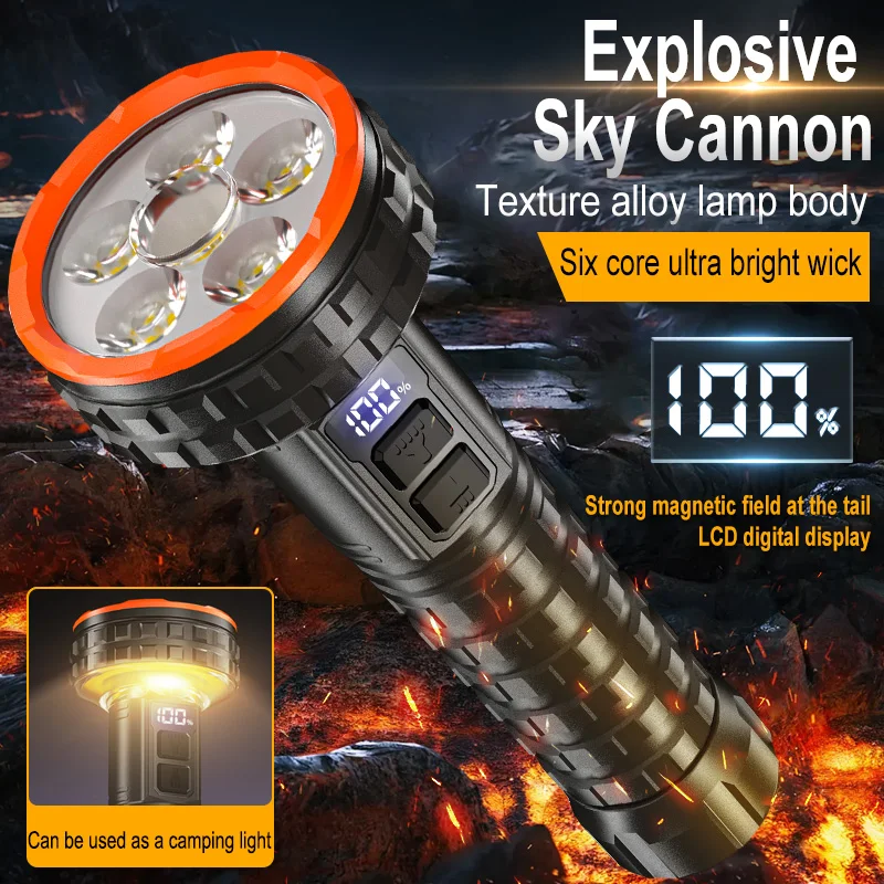Magnetic Highlight Powerful LED Flashlight With USB Rechargeable High Power Bright Torch Light Portable Tactical Camping Lantern