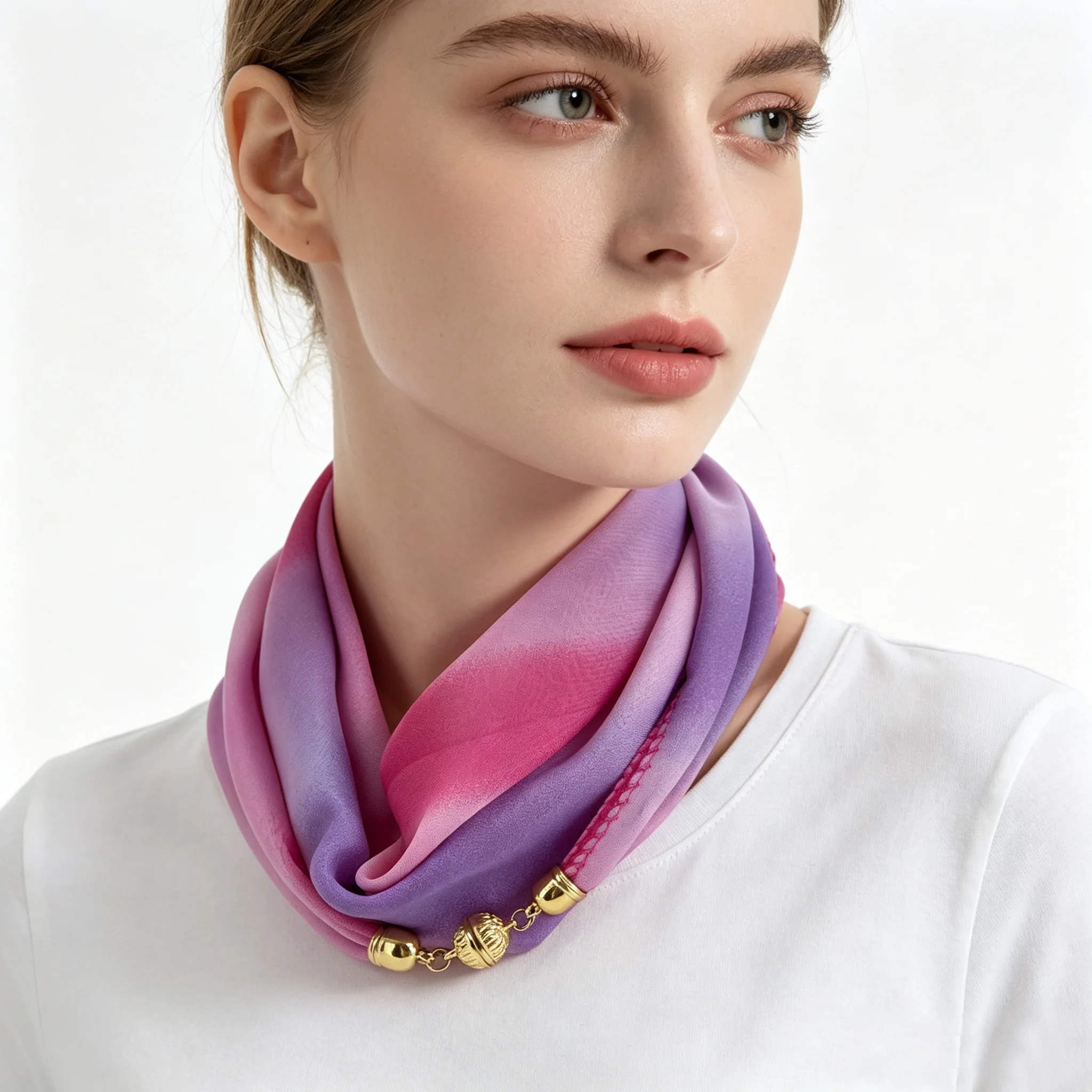 Gradient Rainbow Stripe Plaid Color Block Contrast Magnetic Buckle Neck Scarf Printed Decorative Neck Wrap Versatile Neckerchief