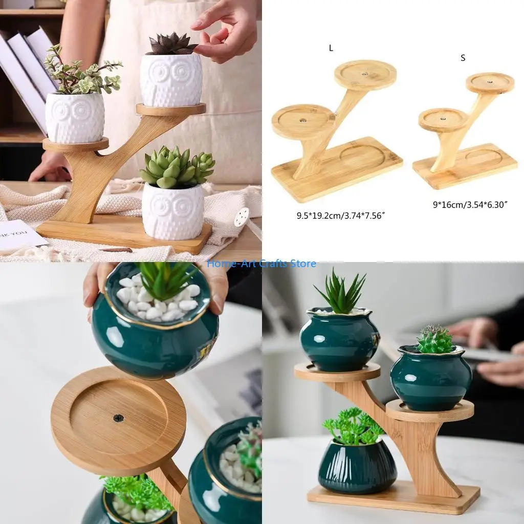 Y3NA Durable Planter Tray Anti Deformed Bamboo Plants Pot Holder Stand for Succulent