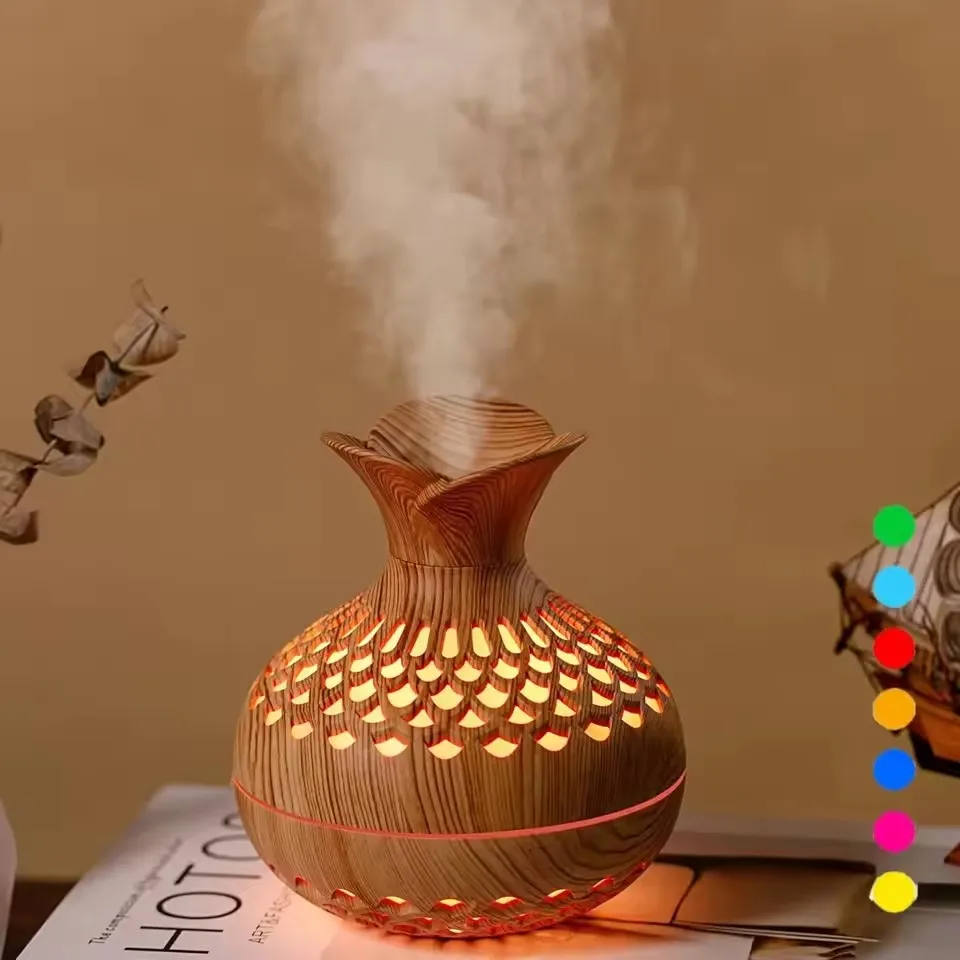 

Wood Grain Flower Humidifier USB Mini Silent Office Desktop Aromatherapy Machine Electric Aroma Diffuser with LED Display