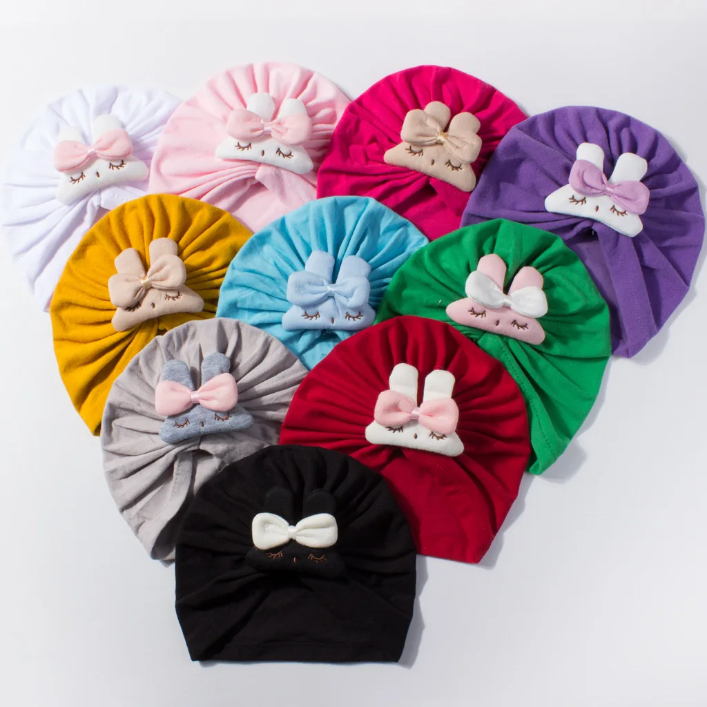 Neue Frühjahr Infant Fetal Kappe 0-12 M Cartoon Hase Bogen Dekoration Baby Mit Kapuze Hut 10 Farben Kleinkind lüften Hut