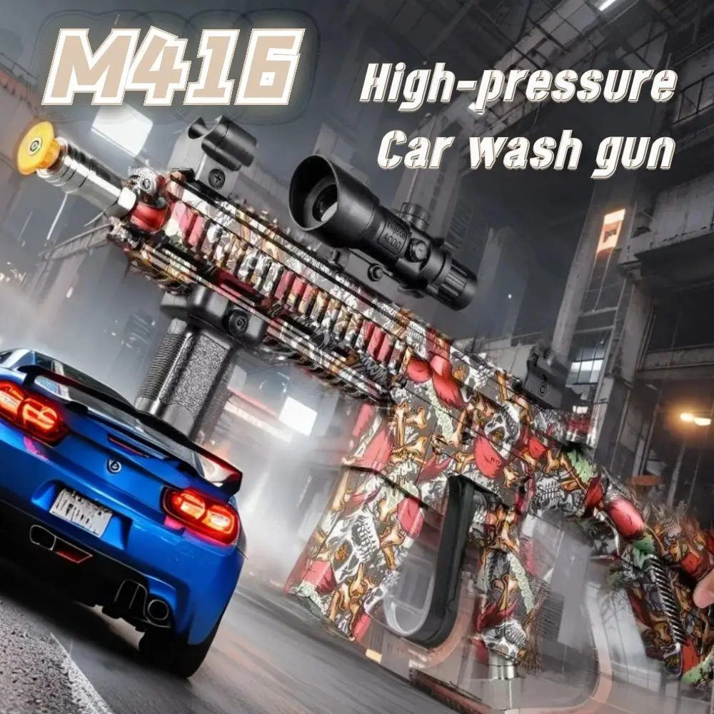Teste di spruzzatura multiple M416 Stile Pistola ad acqua per autolavaggio giocattolo Divertimento Pulizia esterna Blaster Spray ad alta pressione Regali fantastici per adulti