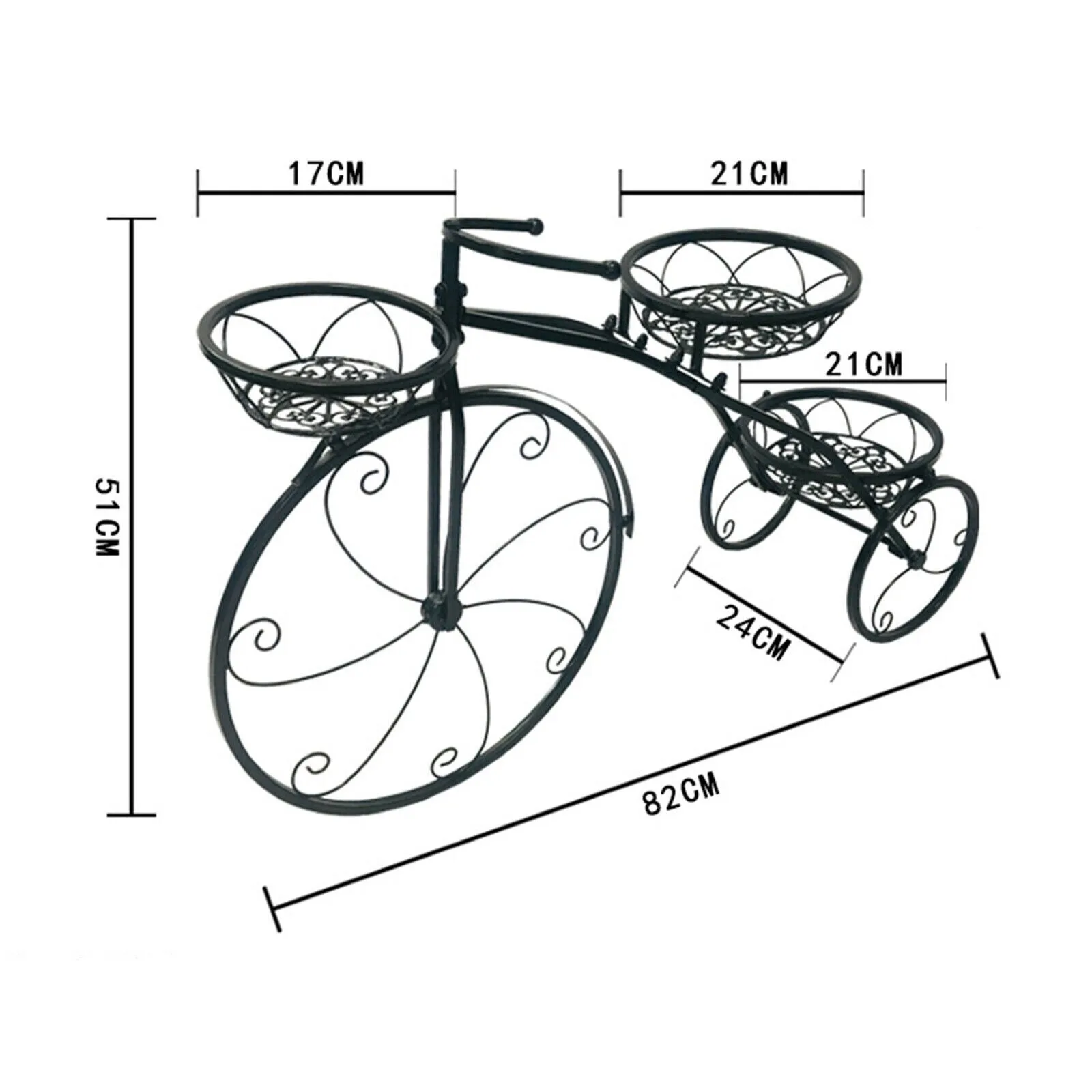 US Tricycle Planter Metal Plant Stand Baskets Bicycle Garden Bike Flower Pot Decor