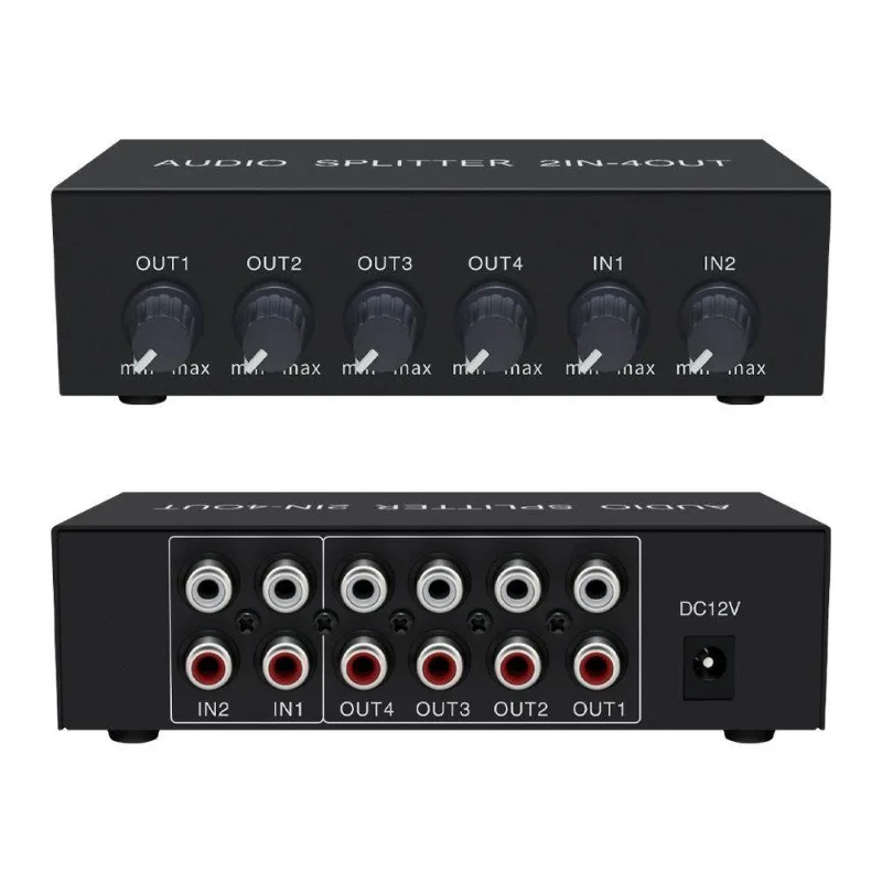 Stereo Lotus Audio Splitter 2 Input 4 Output Two In Four Out Can Mix Sound Independent Volume Adjustment High Fidelity