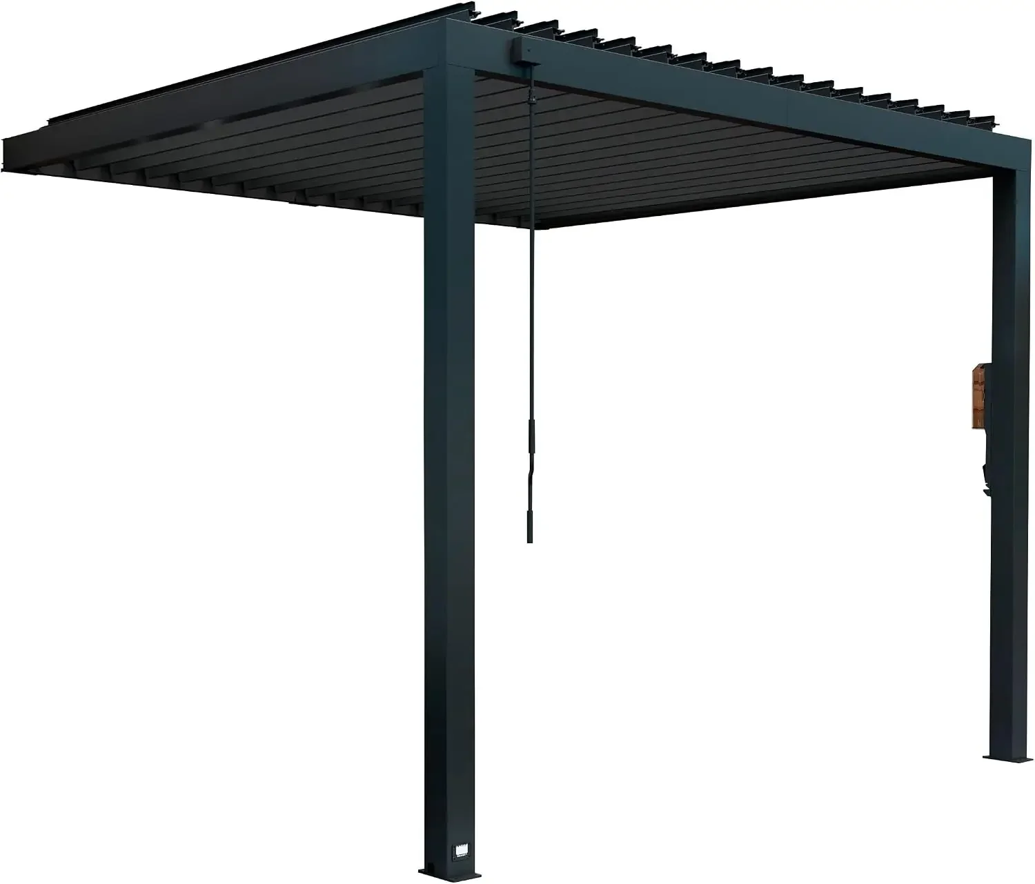 Evanston 10'x10' Galvanized Steel Wall-Mounted Louvered Pergola Kit with Adjustable Roof, Shade, Rain Protection, High-Wind Rati
