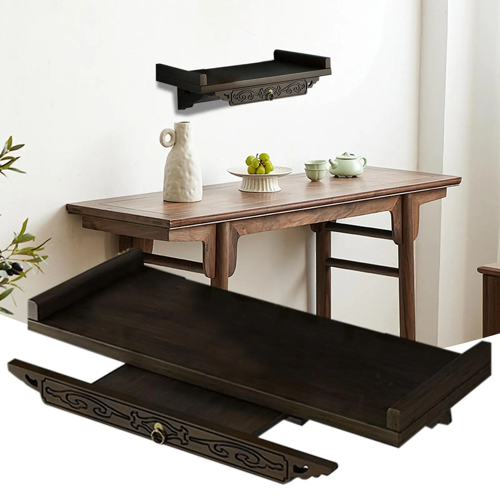 Altaarplank voor muur Boeddha Altaarplank Heiligdomtafel Sterk draagvermogen Decoratief rek met dubbellaagse opbergstandaard voor
