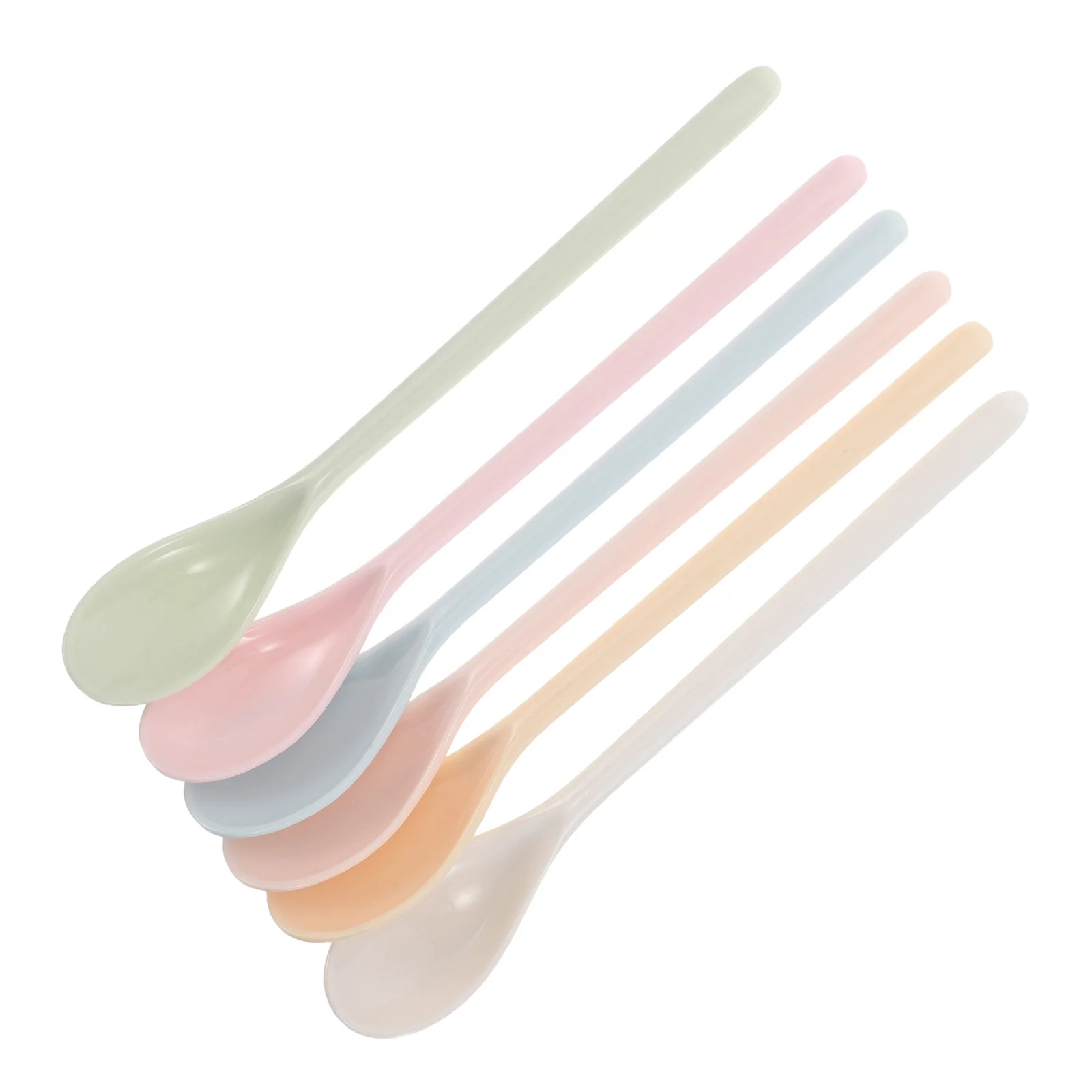 6 قطعة ملاعق أطفال بمقبض طويل مقاومة للسقوط من البورسلين المقلد أدوات تغذية إبداعية بلون واحد للأطفال الصغار والأطفال