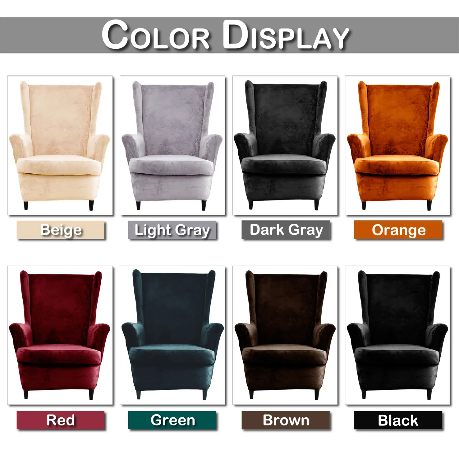 Soft Velvet Stretch Spandex Wingback Chair Covers - Elegant Slipcover for Living Room Armchair - Protective Sofa Couch Cover for