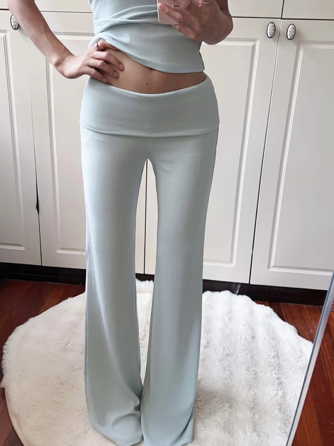 

Women Folded Low Waist Cotton Jersey Foldover Pant Soot
