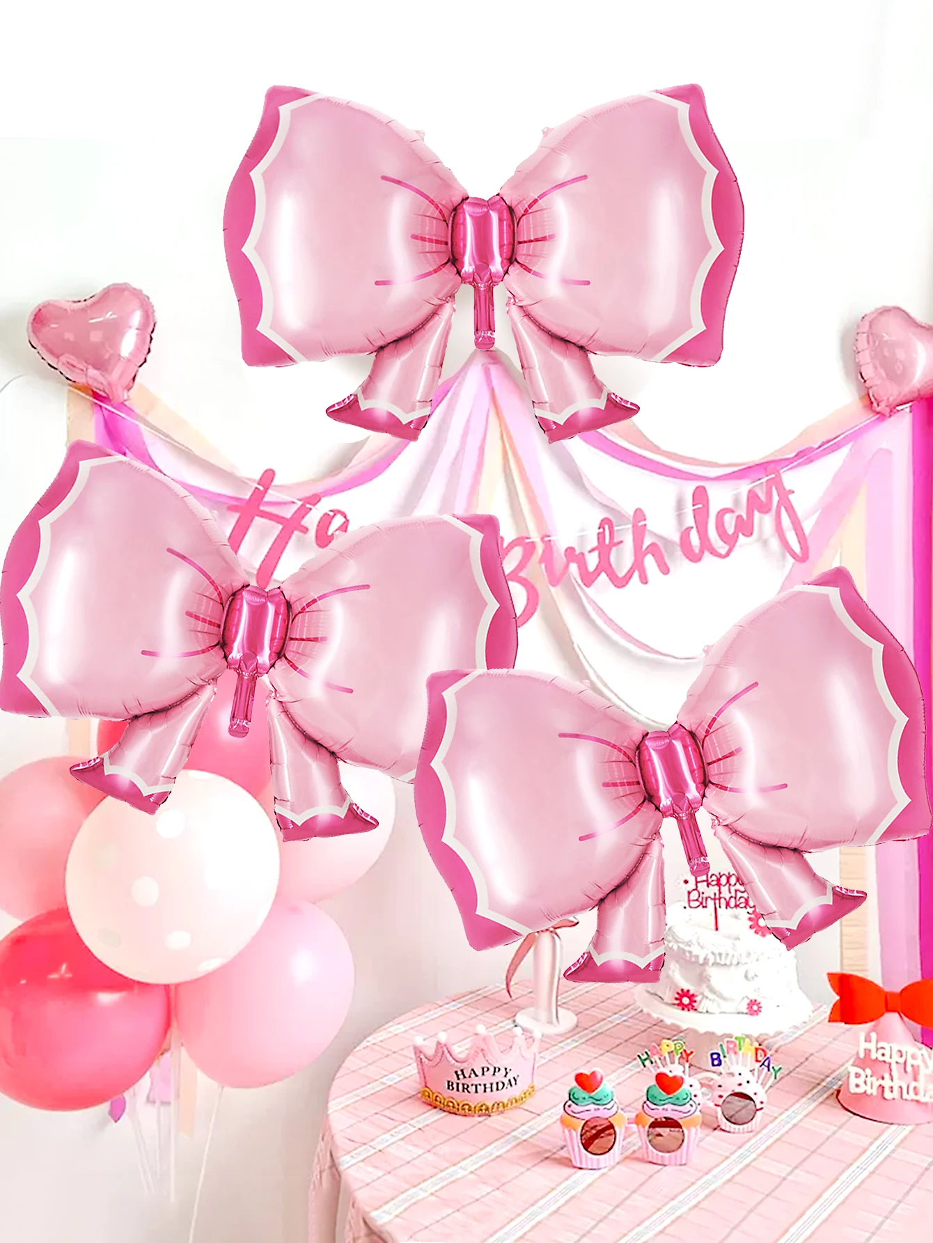 3pcs pink bow shape balloons, baby shower, birthday party, party decoration, anniversary, party decoration