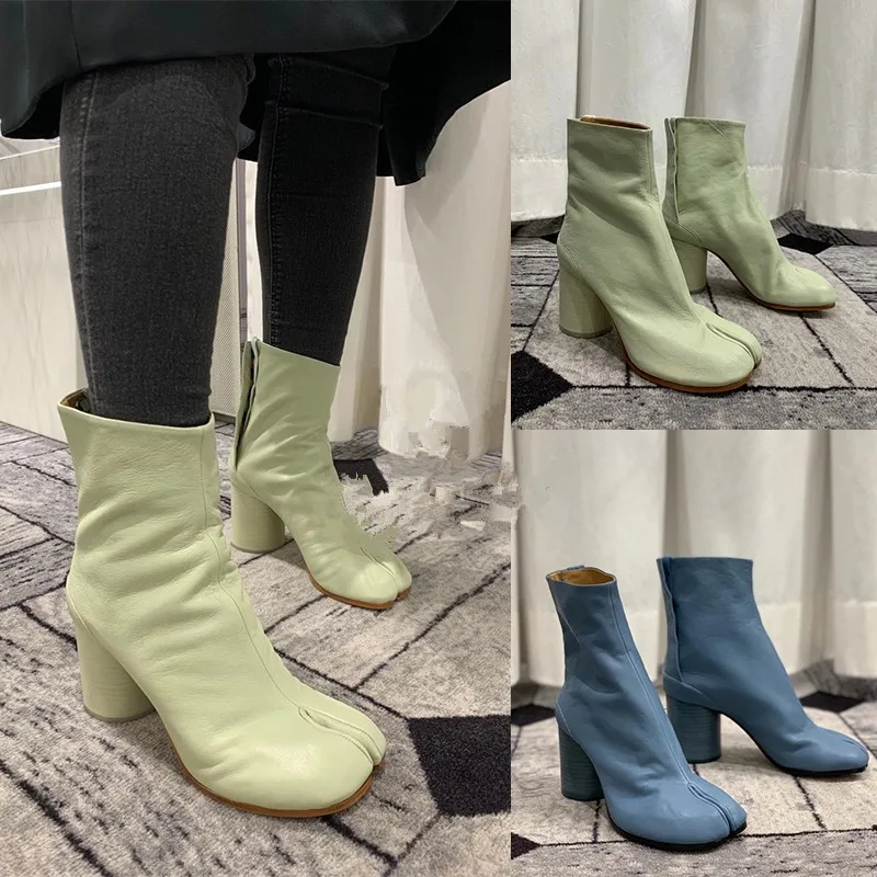 New Tabi Boots For Women Round High Heels Woman Shoes Fashion Split Toe Ankle Boots Women Botas De Mujer Zapatos Mujer