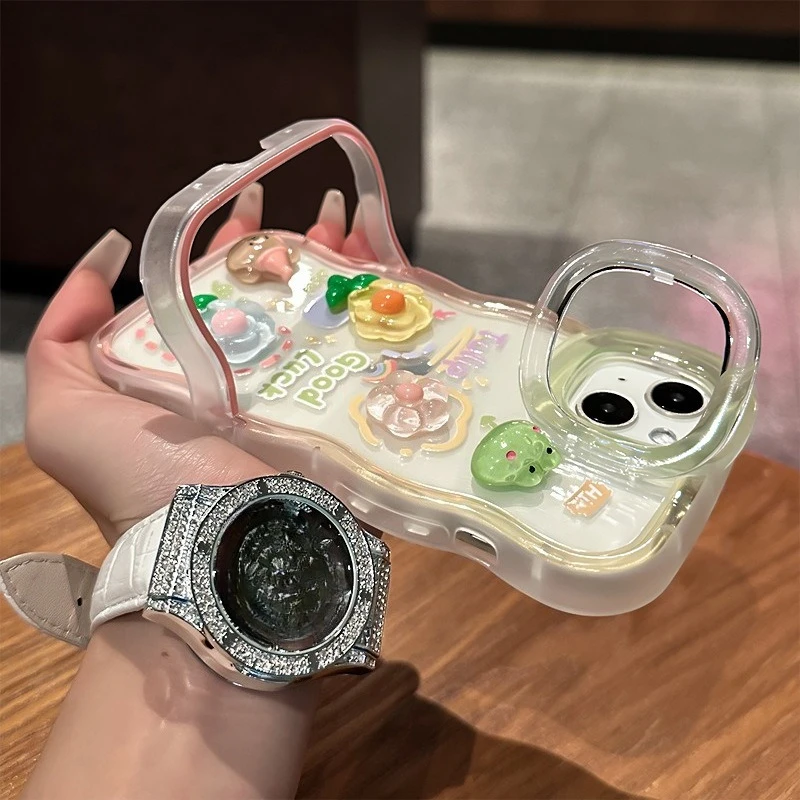 

New Model Suitable for iPhone 16 Invisible Double Stand Phone Case 15promax Frog Flower 14pro Cute Anti Drop 13 Protective Cover