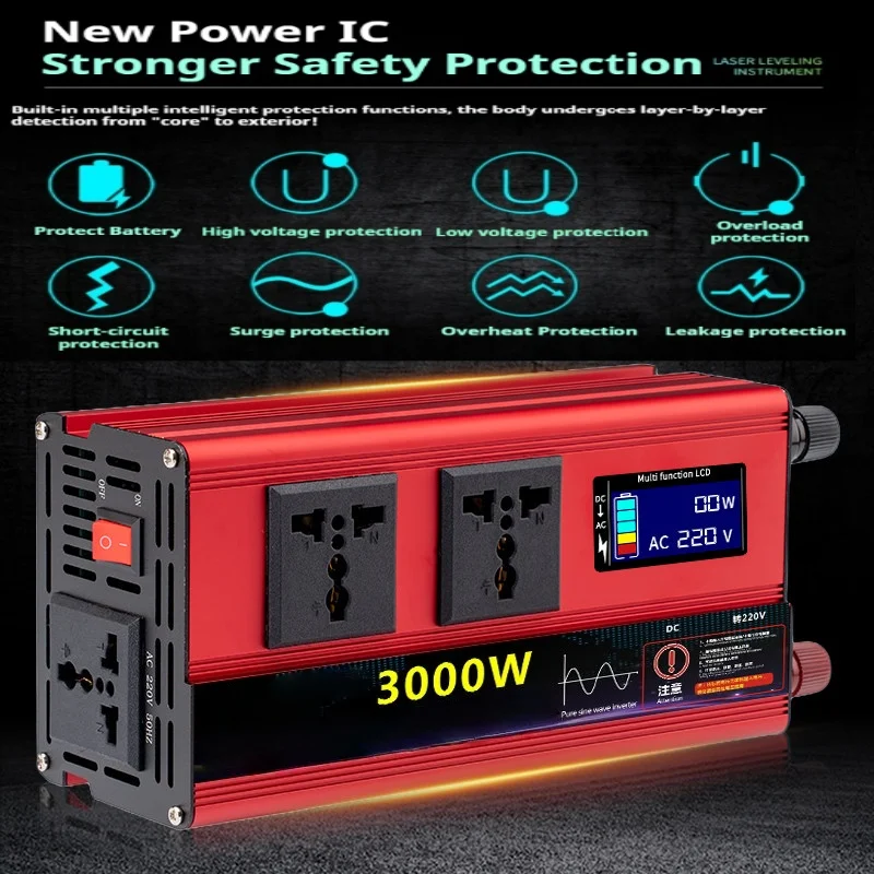 5000W 6000W Pure Sine Wave Inverter DC12v/24v/48v/60v/72v To AC220V with LCD Display for Outdoor Stall Home Emergency High Power