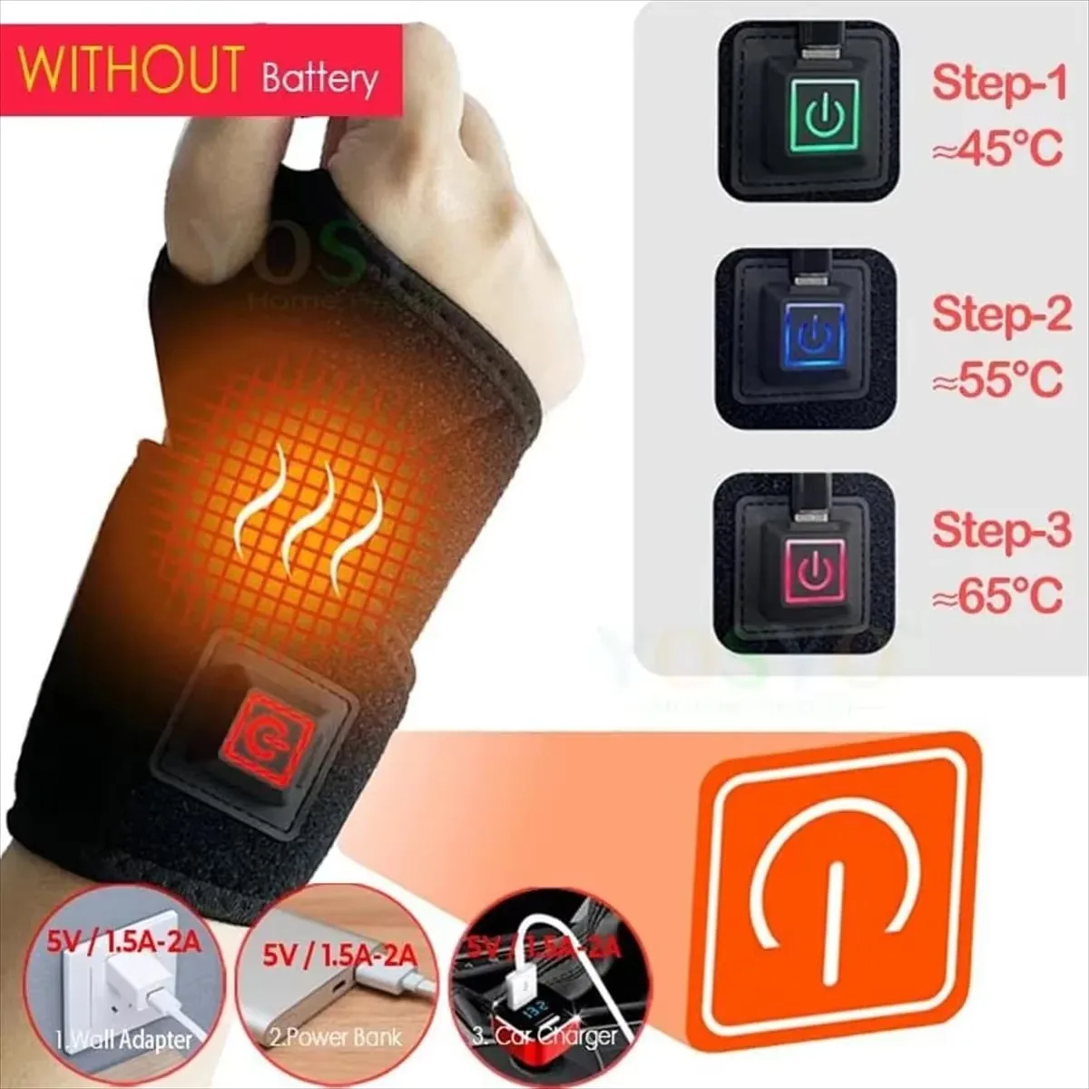 2026 Electrically Heated Wrist Brace with Adjustable and Breathable Black Strap for Sports and Hand Joint Protection Tools USB