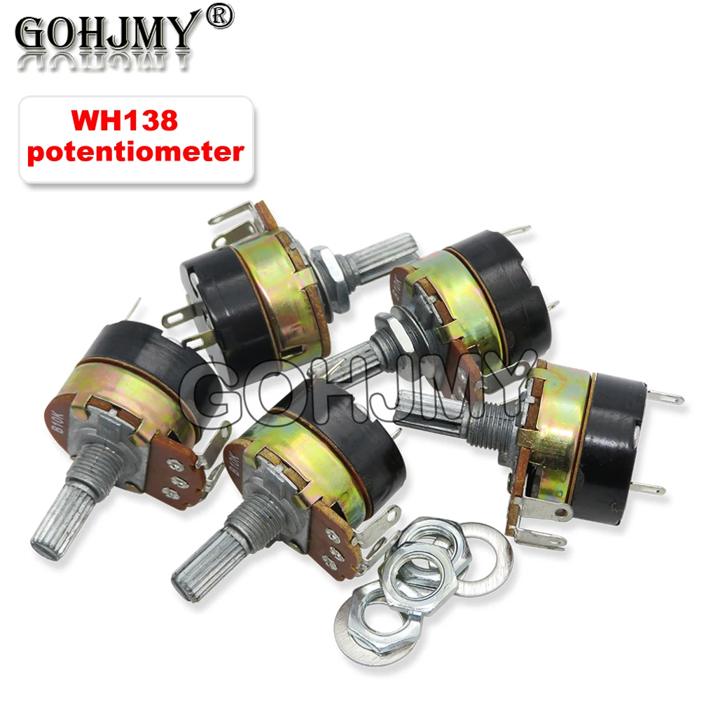 2PCS WH138 adjustable resistance speed regulator with switch potentiometer WH138-1 B5K B10K B20K B50K B100K B250K B500K 10K 100K