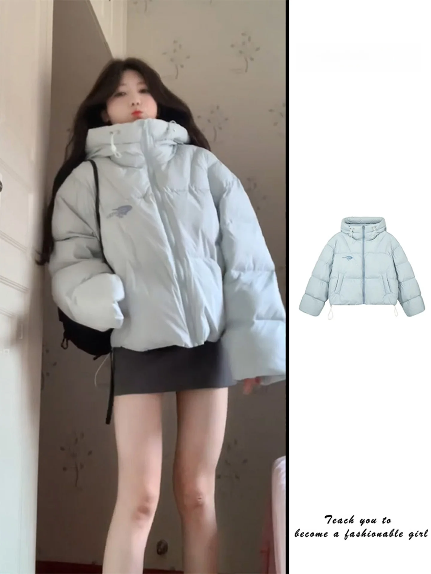 

Синяя утепленная хлопковая куртка-пуховик с капюшоном, зимнее пальто в корейском стиле, прямое, удлиненное, на молнии, для повседневной носки