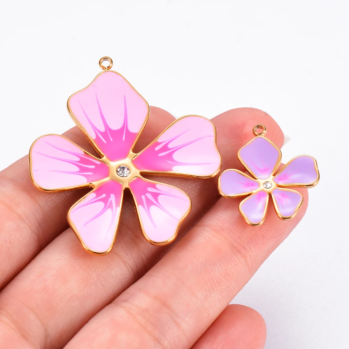 Wholesale 5pcs/lot Flower Charms Stainless Steel Enamel Colorful Pendant For DIY Necklaces Earrings Jewelry Making Accessories