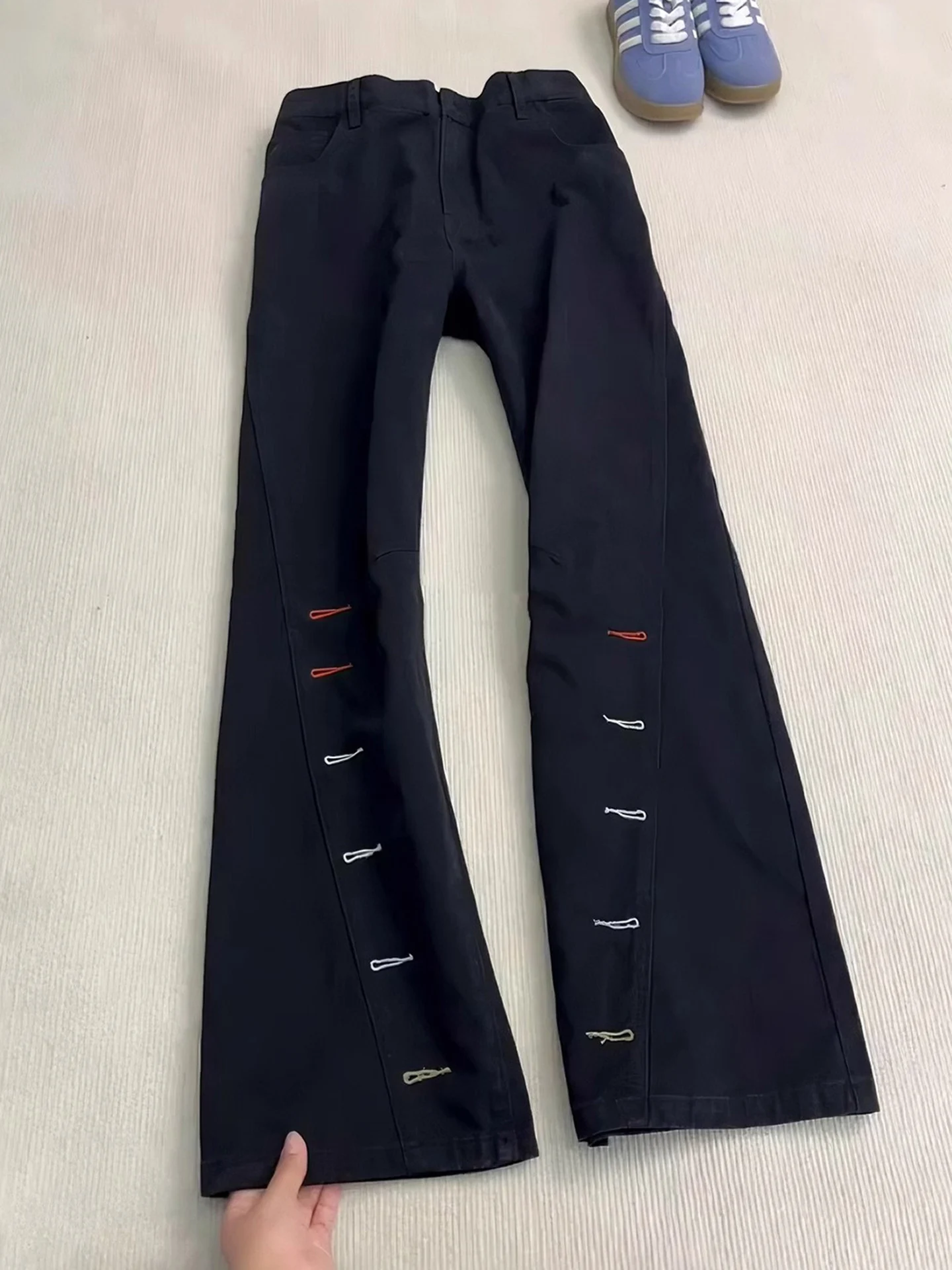 

Мужские джинсы Bla Design с пуговицами и ножом, осенне-зимние брюки с наклонным вырезом, брюки-клеш в американском стиле High Street