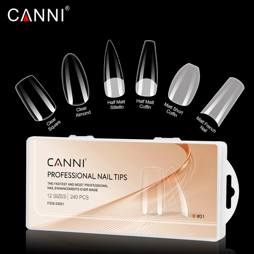 

CANNI 240pcs Press on Fake Nails Semi-Matte Almond Coffin Full/Half Acrylic Square False Nail Tips Prolong Extension Glue Tips