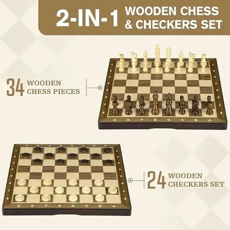 لوحة خشبية مغناطيسية جديدة 38 سم/15 بوصة 2 في 1 لعبة الداما مجموعة لعبة لوحية قابلة للطي مع لوح سفر محمول ملكي إضافي