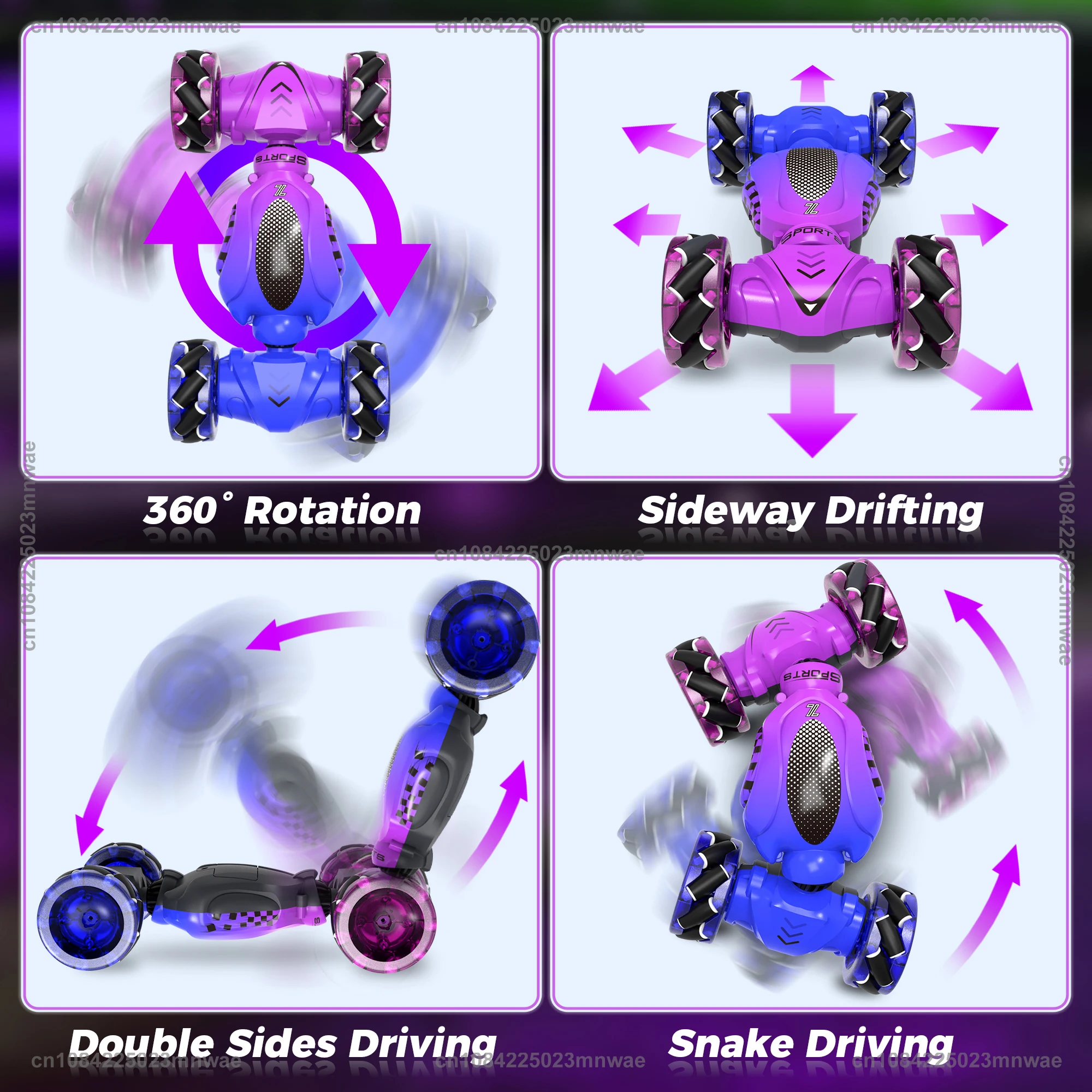 جهاز التحكم عن بعد بمستشعر الإيماءات للسيارة RC Stunt Car 2.4 جيجا هرتز 4WD 360 °   ألعاب دوارة للطرق الوعرة لهدايا الأطفال من 6 إلى 12 عامًا