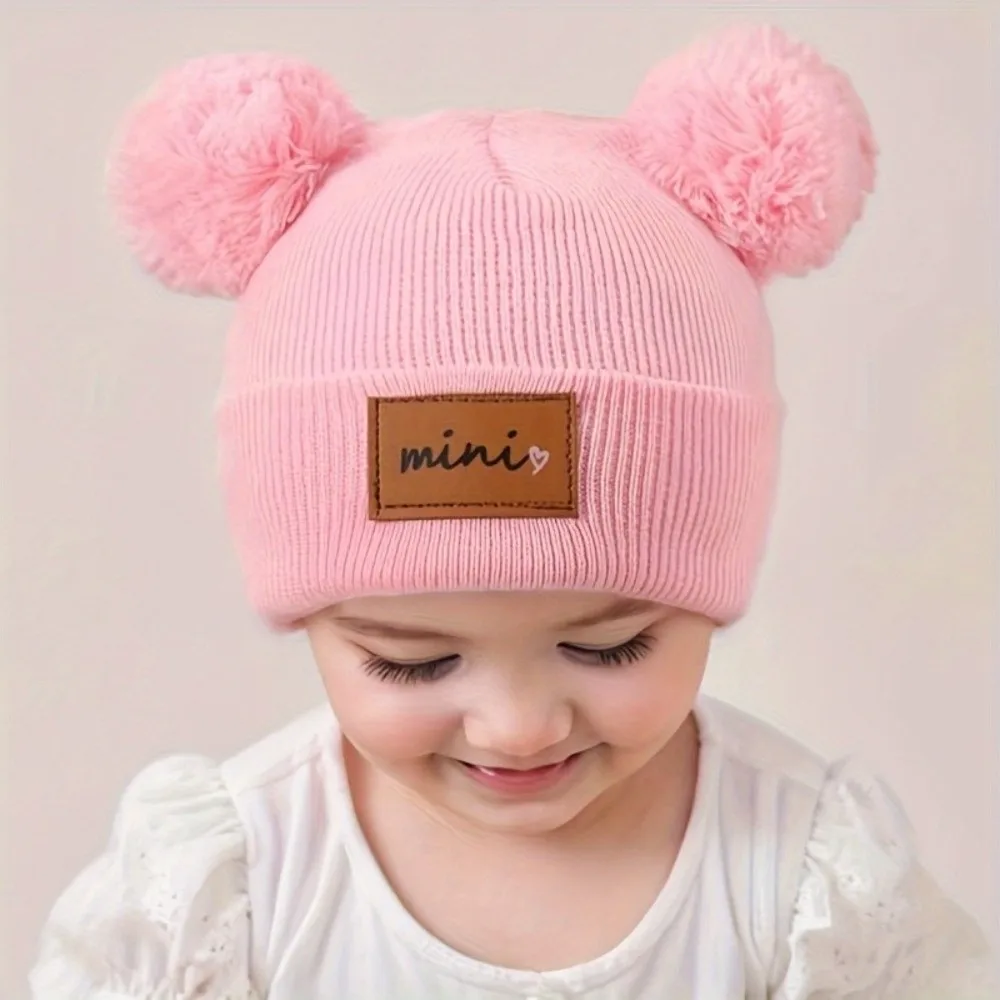 Double Ball 0-3 Years Old Infant Knit Beanie Windproof Breathable Baby Beanie Hats Soft Stretchy Infant Bonnet Autumn Winter - view 4