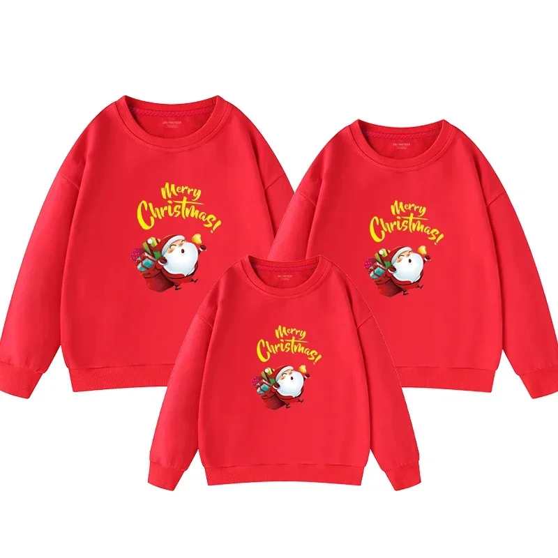 Christmas Mom Daughter Tops Father Son Sweatshirts Winter Family Matching Outfits Santa Claus Printed Shirts Casual Pullovers