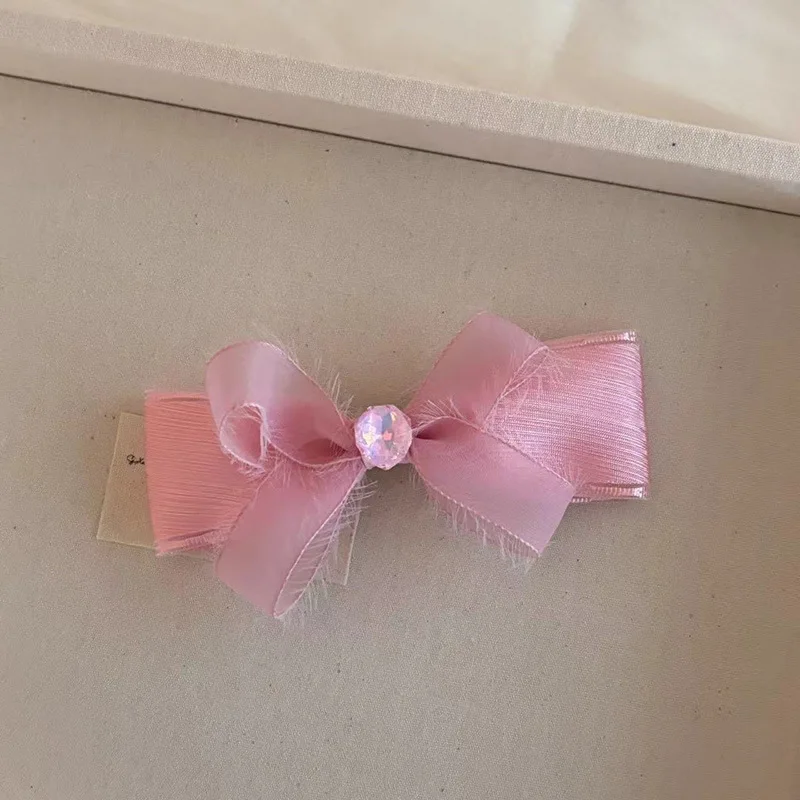 Handmade Pink Roses Flower Hair Clip Hairpin Sweet Shredded Head Bangs Clip Bow Hair Accessories Female Children\'s Hair String