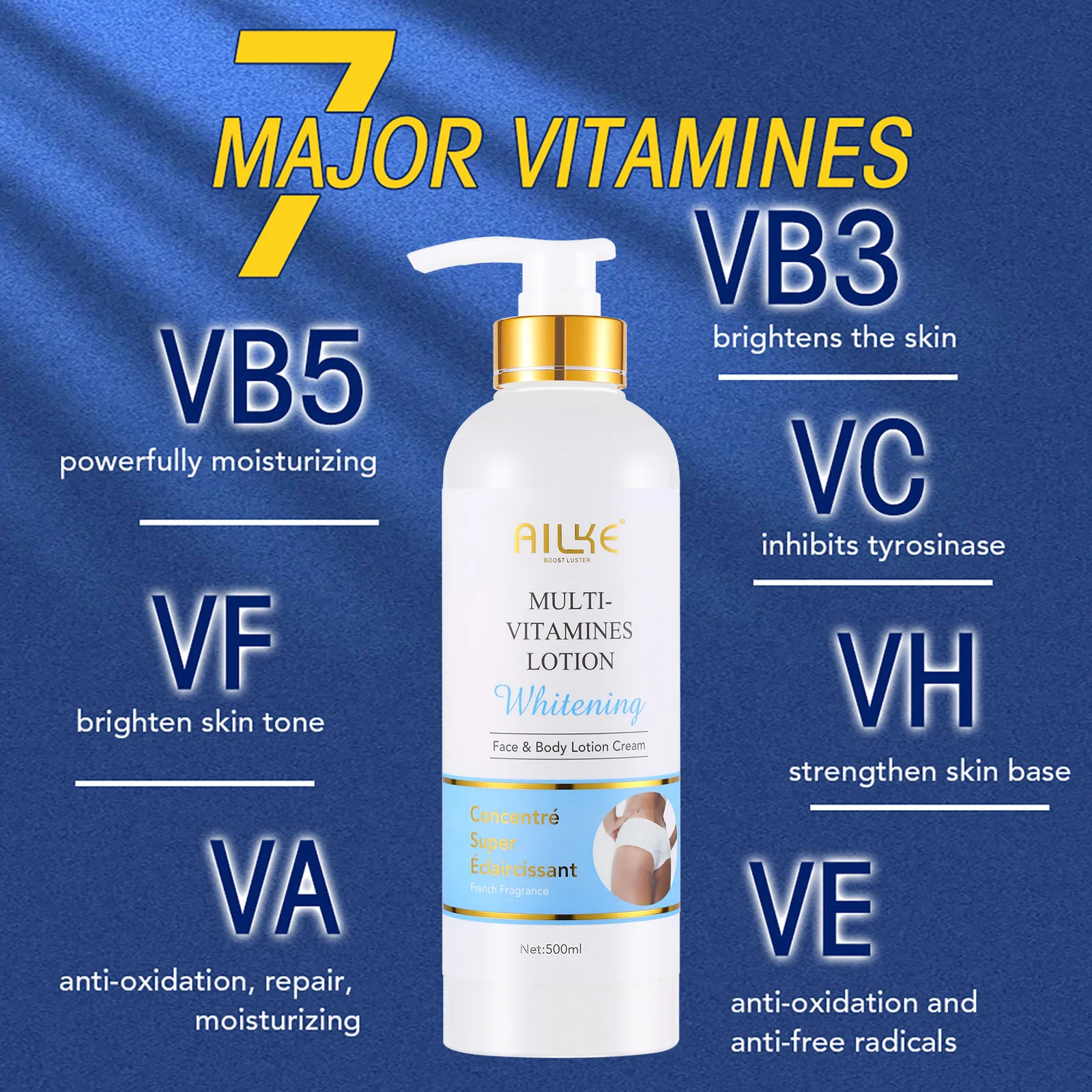 AILKE Đa Vitamin Dưỡng Trắng Da Toàn Thân, Với Các Vitamin A,E B3,B5, tăng Vẻ Rạng Rỡ Cho Da, Làm Đều Màu Da, Hàng Ngày Dưỡng Ẩm Kem