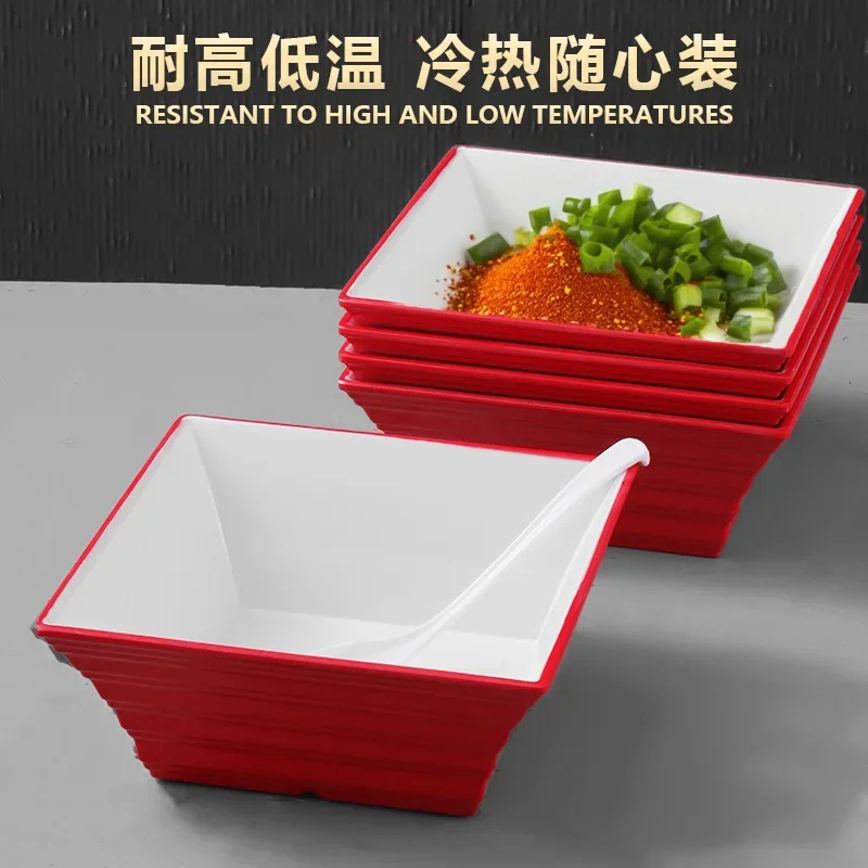 

Porcelain Buffet barbecue Hotpot Restaurant Commercial Seasoning Jar Square Basin Chicken Skewers Container Ceramic Bowl G