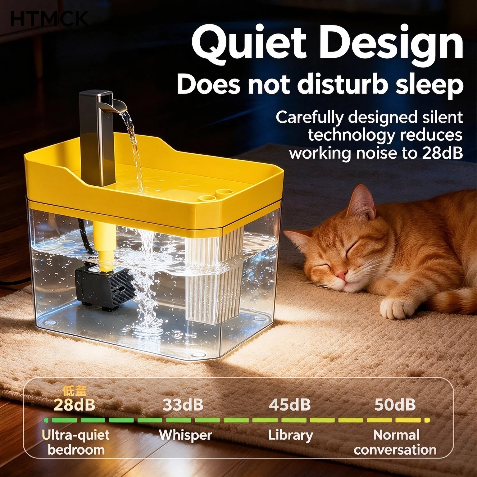 HTMCK USB Cat Water Fountain with Auto Filter Anti-Dry Burning Transparent Recirculating Dispenser with Pump for Cats gallery 4