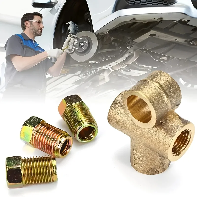 

1Pcs For Car Brake Hoses Car Accessories Copper 3 Way T Piece Brake Pipe Connector With 3 X M10 Male Short Nut