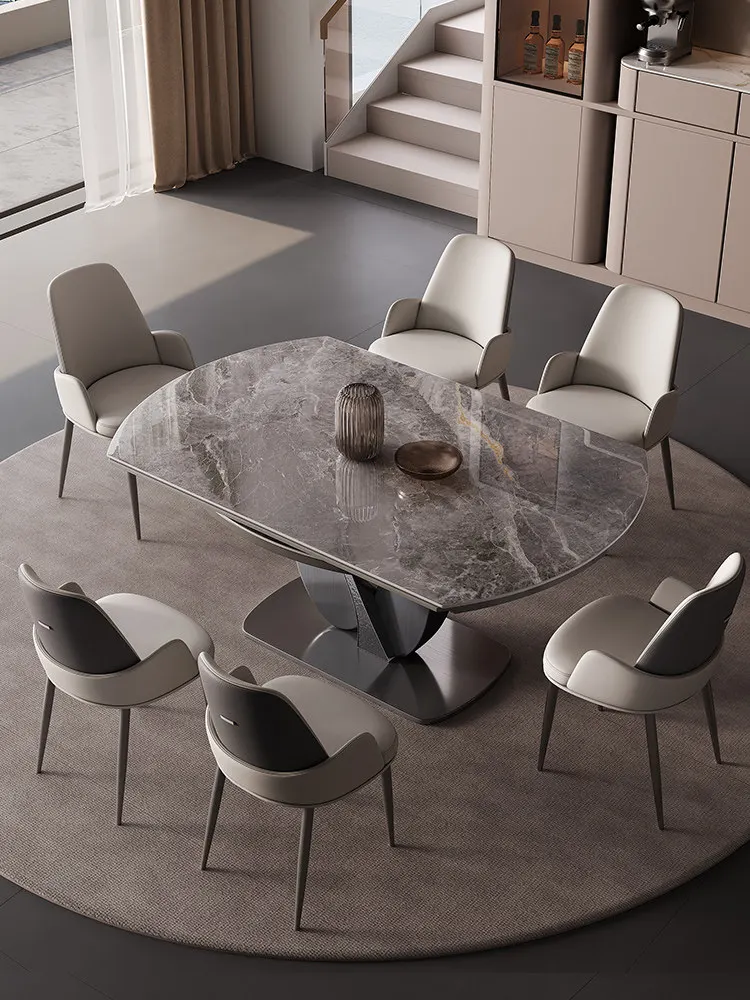 Modern Luxury Rock Slab Dining Table Telescopic Square To Round Extendable Multifunctional DiningRoom Furniture Dining Table Set