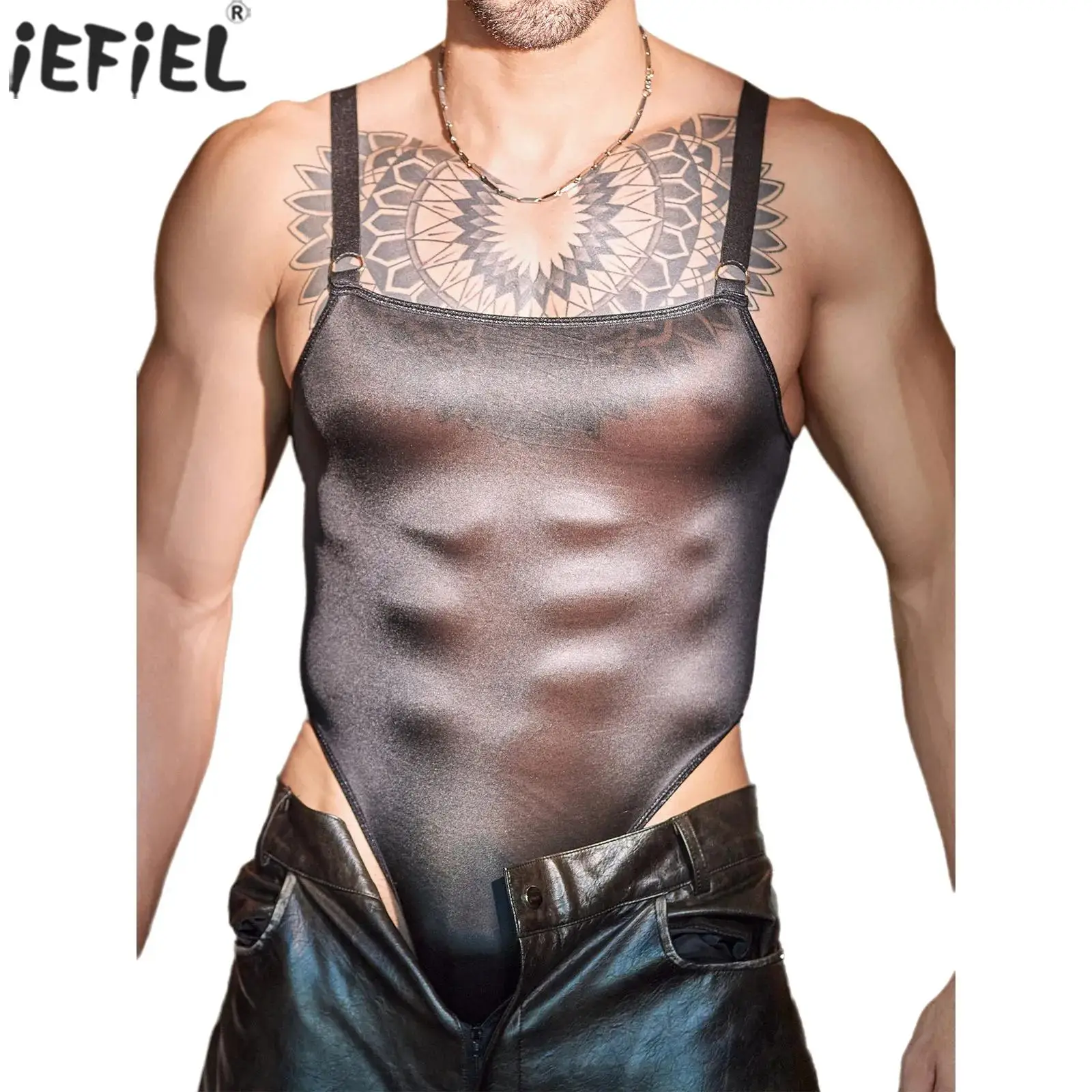 

Men's Sissy Transparent Sheer Sling Bodysuit High Cutting Backless Stretchy Jumpsuit Nightwear for Gays Couples Erotic Nightwear