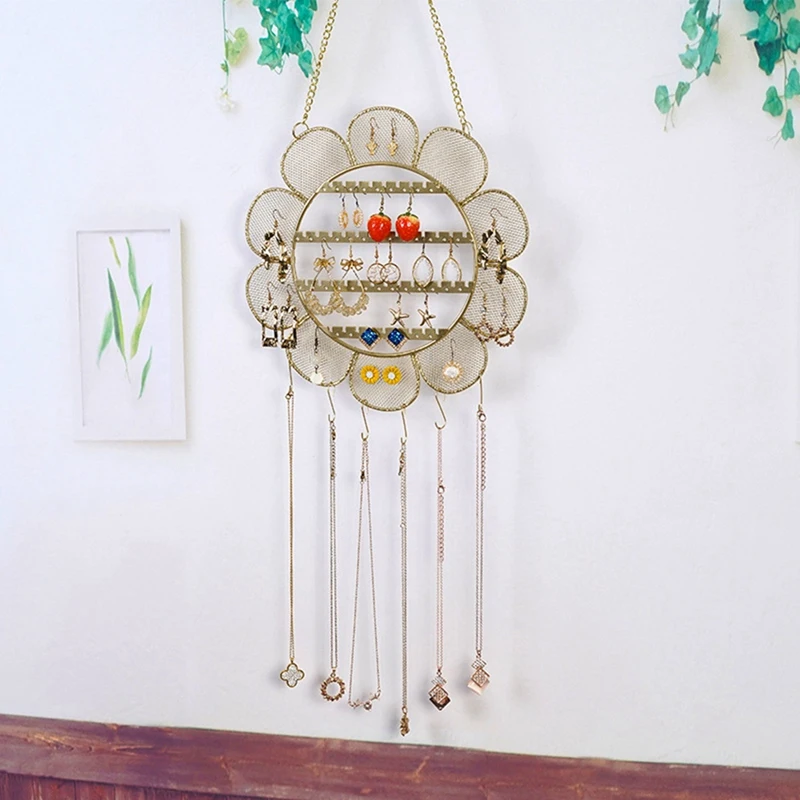 One-Piece Grid Sunflower Jewelry Rack Necklace Bracelet Earrings Storage Hanging Rack Jewelry Wall Jewelry Display