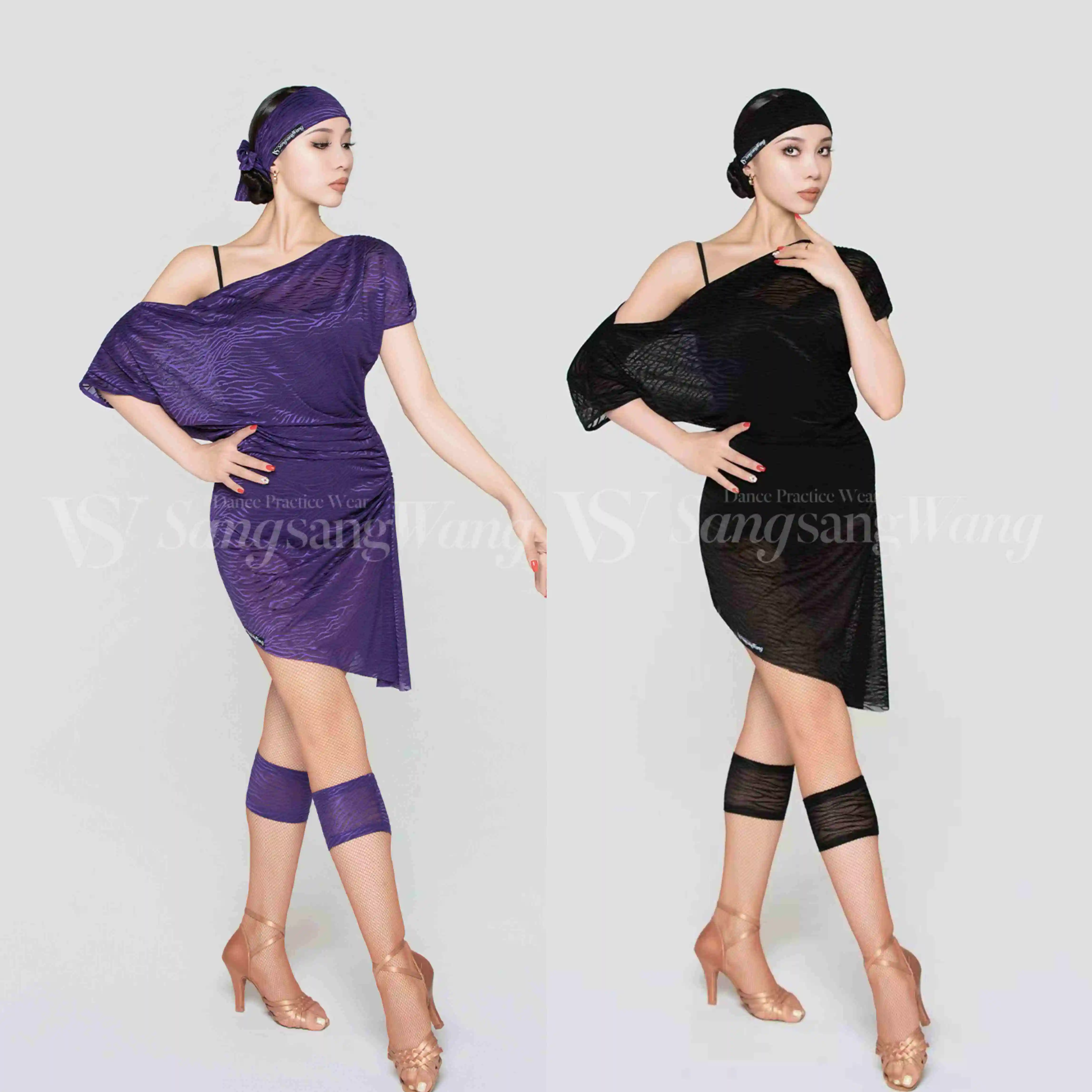 Volwassen Latin Dans Kleding Vrouwen Losse Paars Zwarte Jurk Rumba Cha Cha Dans Praktijk Kleding Samba Prestaties Jurk DNV25095