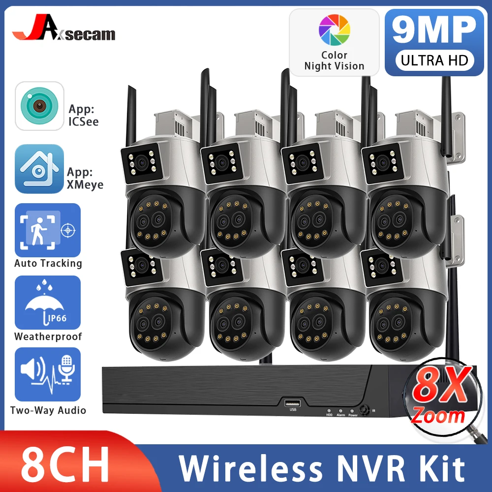 

8CH WIFI NVR Kit Smart Home PTZ Wi-Fi Cameras 3-Lens 9MP 8X Zoom Outdoor Wireless Video Surveillance Security CCTV System ICSEE