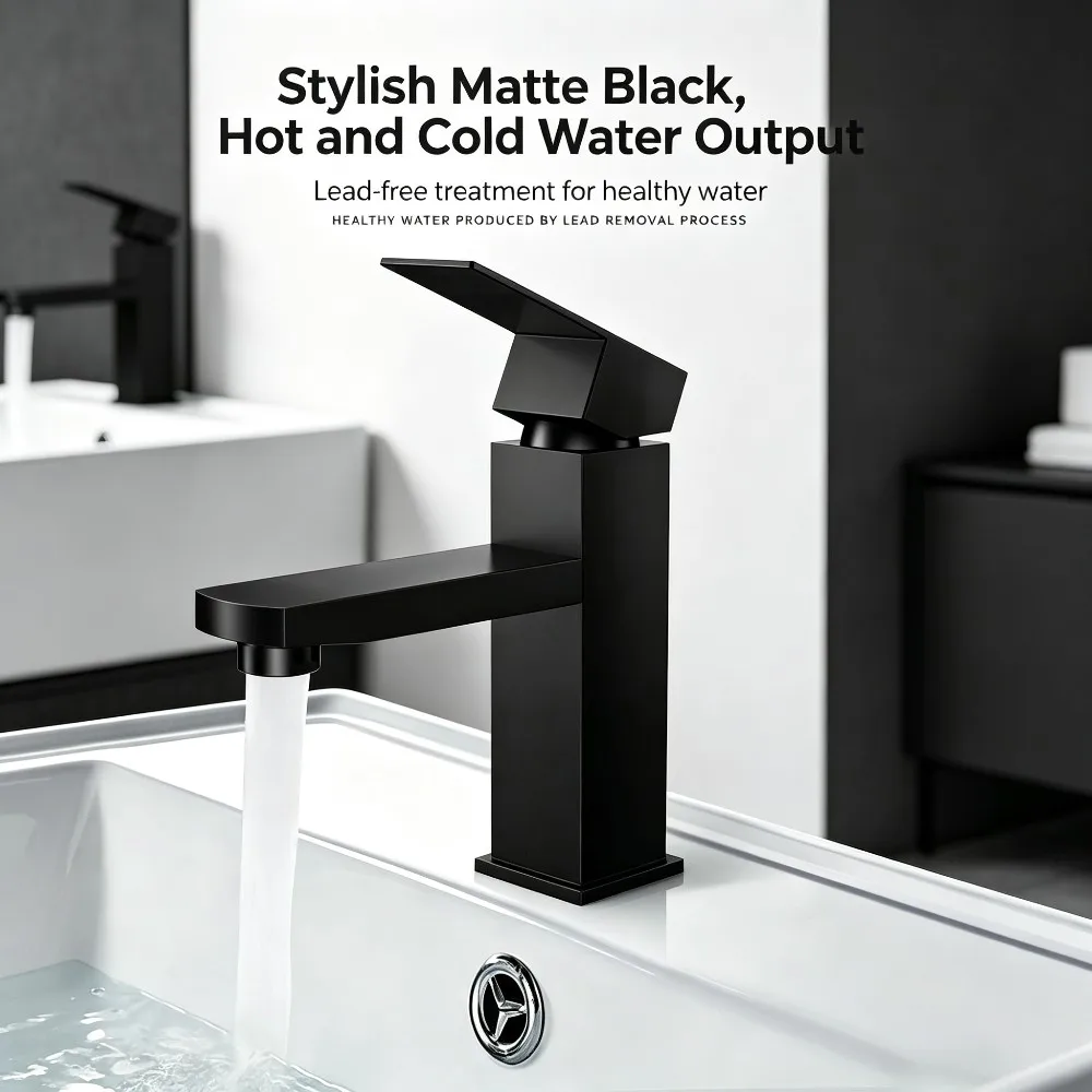ABS Black Universal Multi‑Purpose Faucet Hot Cold Water Tap Fit for Bathroom Basin and Kitchen Sink Home