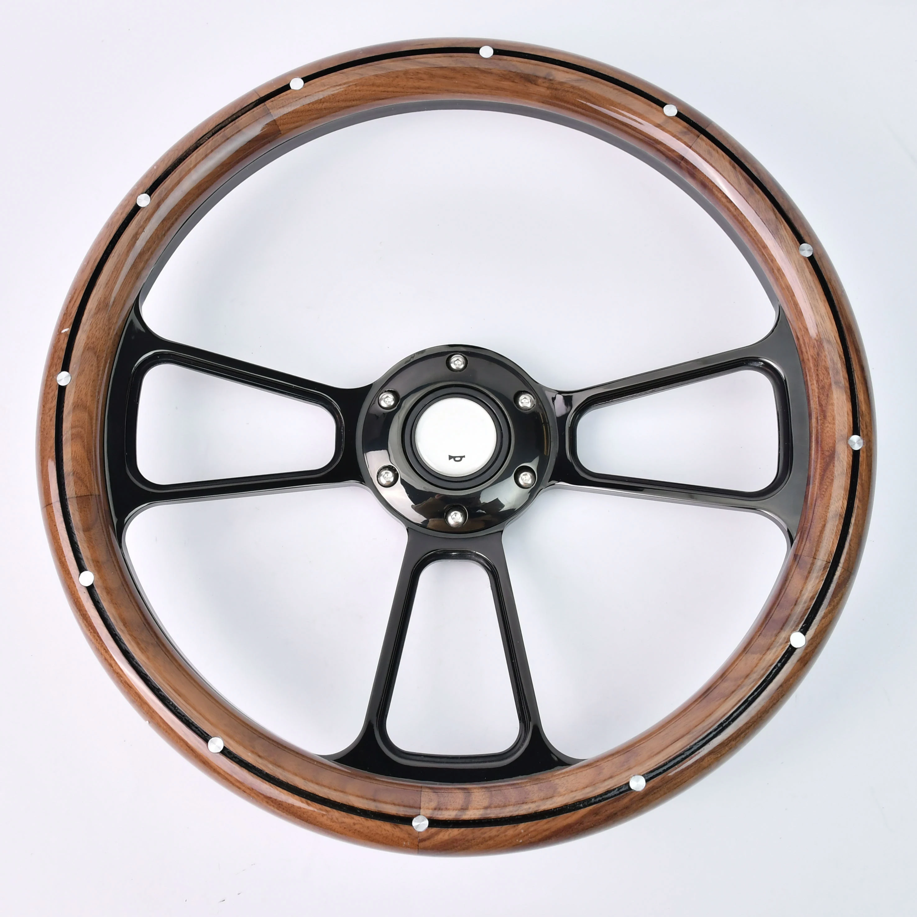 TIYPEOR Vintage 350mm Universal Nailed Design Wooden Grain Classic Solid Wood Steering Wheel