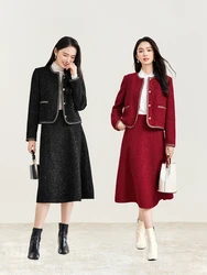 SENTUBILA 2 Piece Sets Outfits Women Winter Chic Cropped Jackets A Line Elegant Skirt Luxury Evening Party Skirt Sets 144Z57533