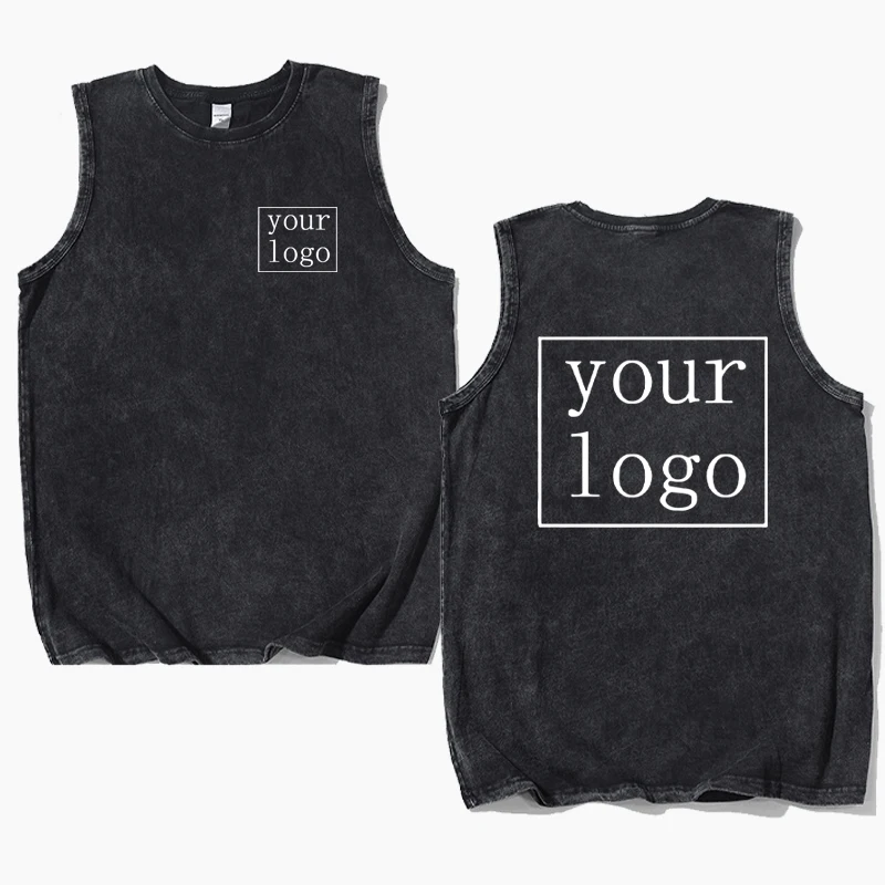 Customized Printed Cotton Tank Tops Men Harajuku DIY Your Like Photo Logo Sleeveless Vintage Personalized Custom T-shirt Summer