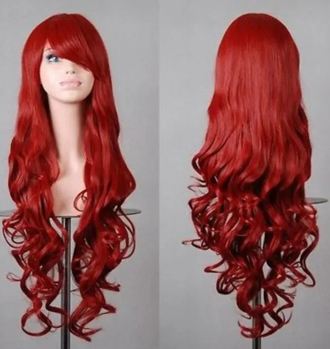 WIG LL Fashionwomen's Long Red Dark Hair Spiral Curly Cosplay hair wig for women wigs fast deliver