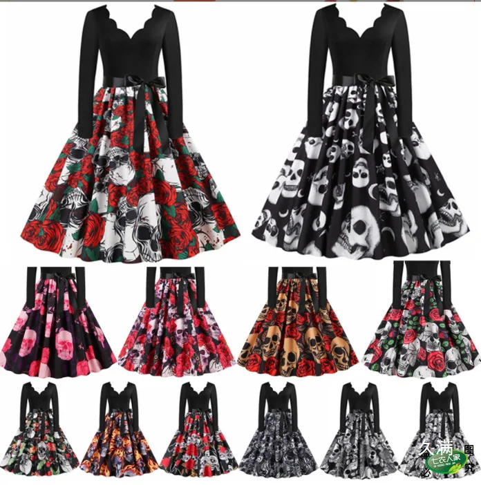 loween Fly Costume Court Dr Pumpkin Outfit Kids Long Skirt High Waist Bell Sve round Ne Gown for Children