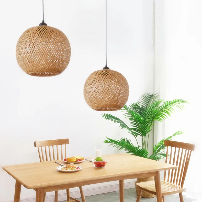 

30/40CM Round Hand-woven Rattan Ball Pendant Lampshade Light Lamp Hanging Lamp Art Pendant Lamp Sitting Room Bedroom Decoration