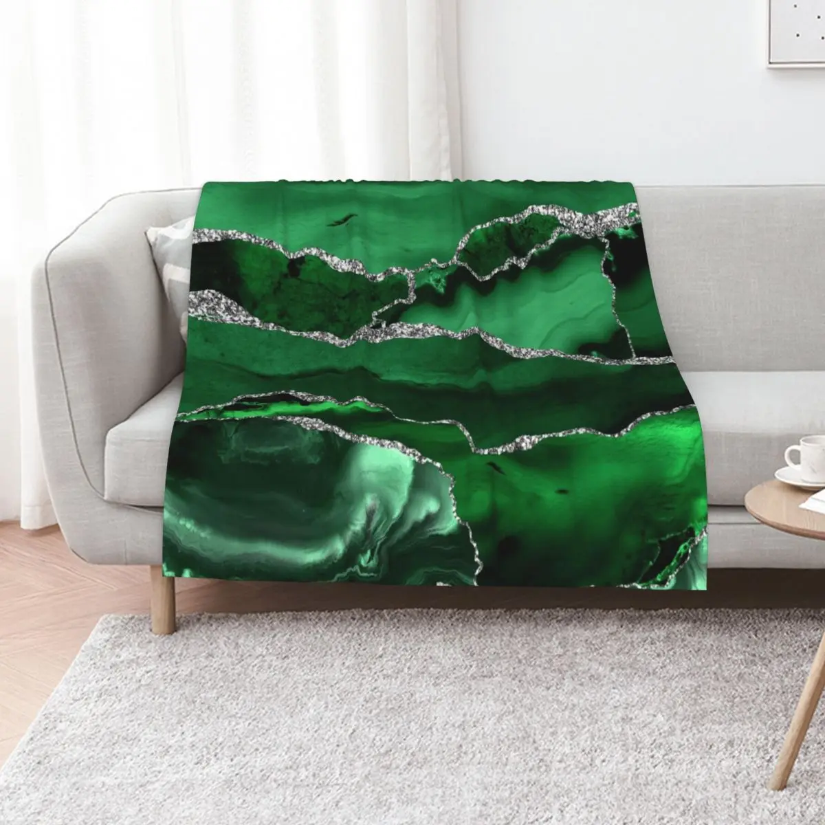 

Emerald Malachite Faux Marble Landscapes Throw Blanket Sofas Travel Shaggy decorative Blankets